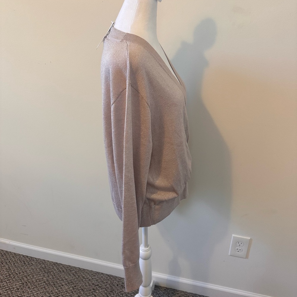 J.Crew  shimmery Lurex Champagne Pink Shimmer Crossover Sweater Size XL - Picture 5 of 7